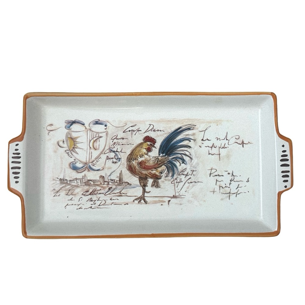 Nova Deruta Rooster Script Porcelain Ceramic  Serving Tray Made in Italy